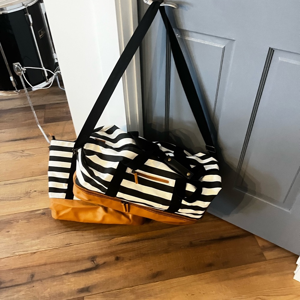DSW Black and White Striped Travel Bags - Picture 4 of 5